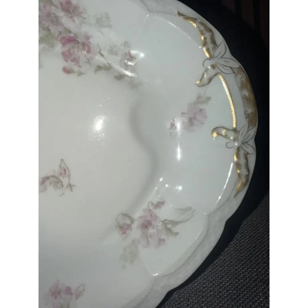 Antique Haviland Limoges Platter Pink Roses Gold Handles D.F. Richardson Detroit